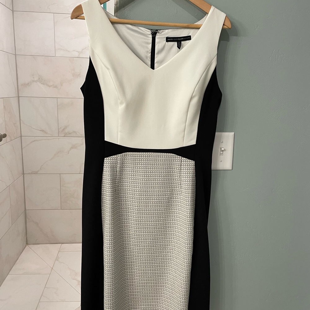White House Black Market V-Neck Sheath Dress Black and White